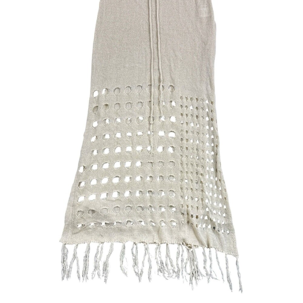 VICI Beige Open Knit Fringe Midi Dress Small Sleeveless Boho Beach Cover Up - Picture 4 of 8